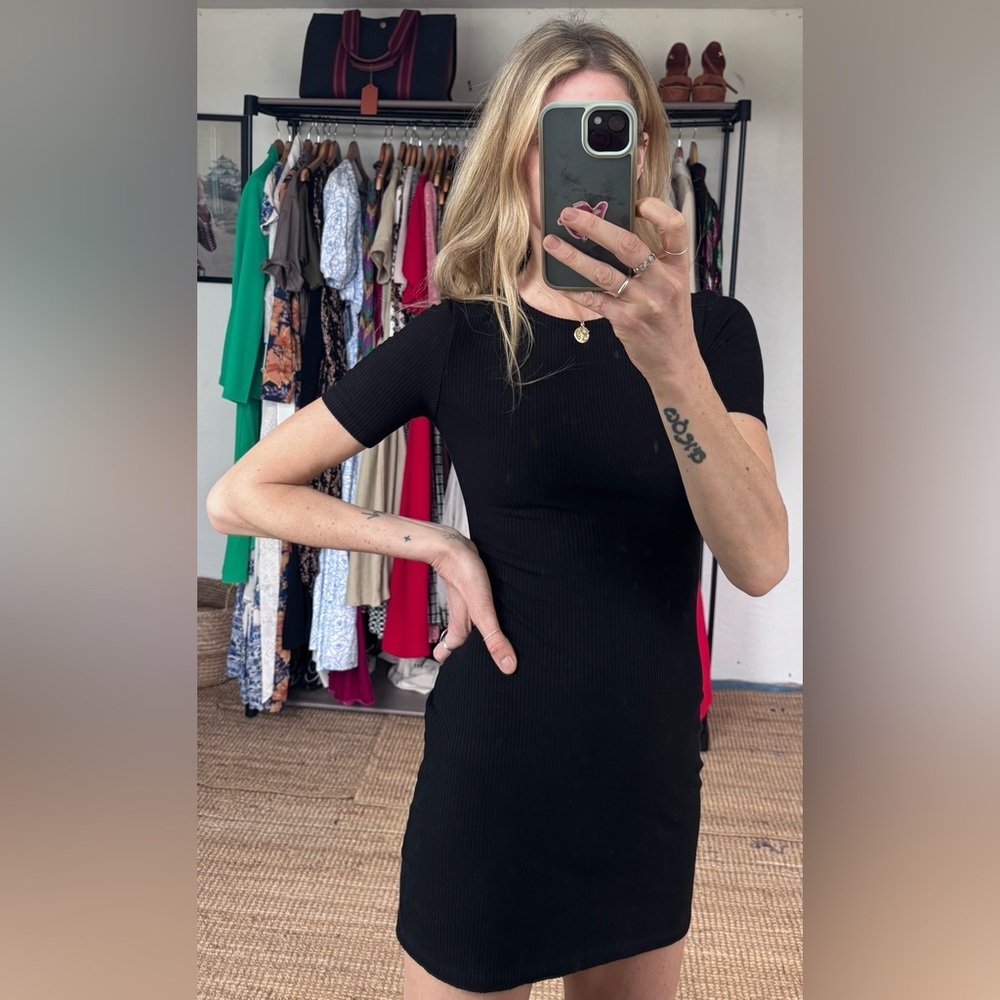 Reformation Black Kennedy Ribbed Contour Bodycon Short Sleeve T Shirt Mini Dress - Picture 4 of 12